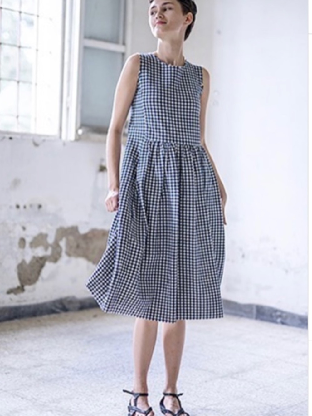 H+ Hannoh Wessel The Daria Dress in Navy White Check French Minimalist SS 2022